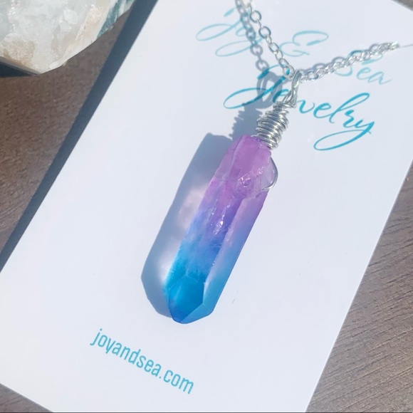 Blue & Purple Natural Healing Quartz Necklace - Picture 6 of 8